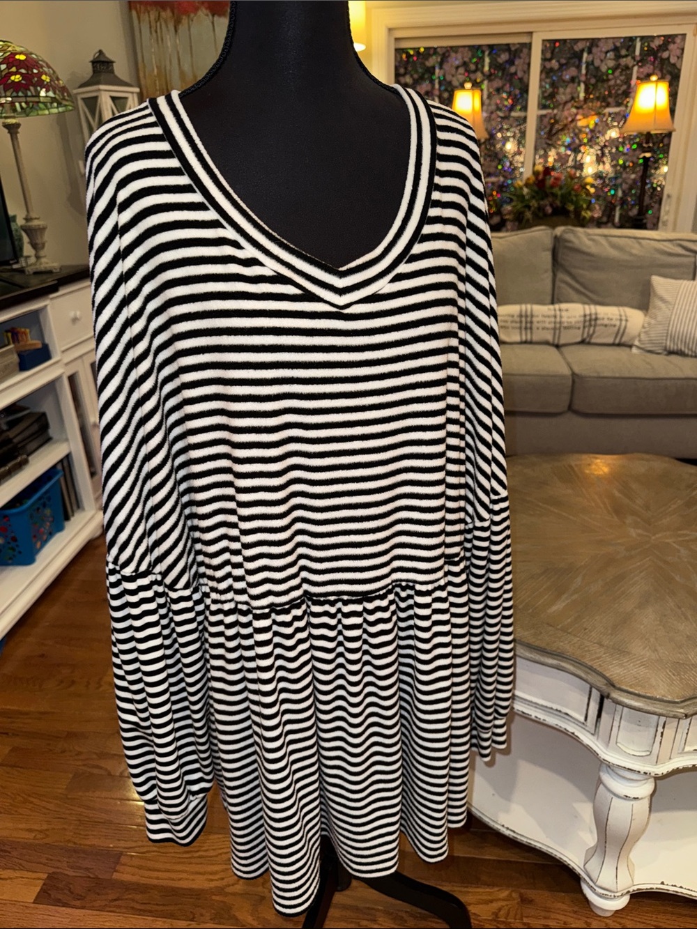 Hayden Black and White Striped V-Neck Top